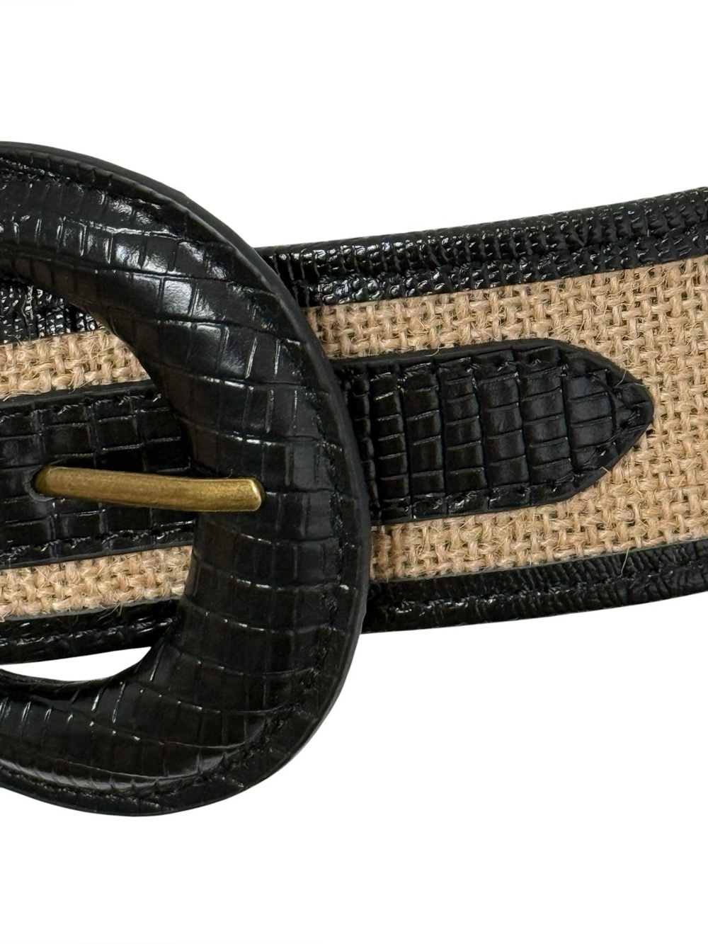 Banana Republic Riviera Linen Leather Belt XS Raffia Black Wide Waist NWT - Picture 5 of 6